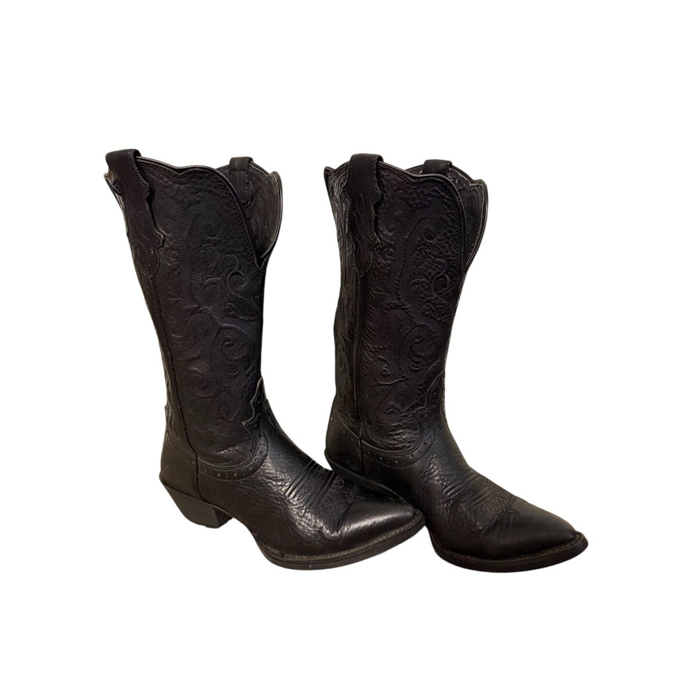Justin Women's Black Western Cowgirl Boots‎ with Floral Tooled Shaft